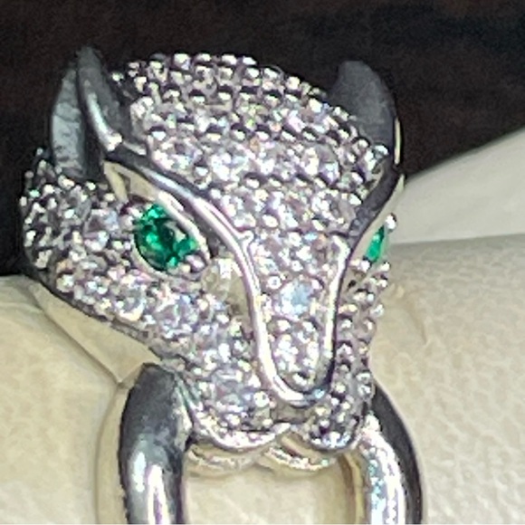 925 silver panther ring bedazzled green eyes - Picture 4 of 8